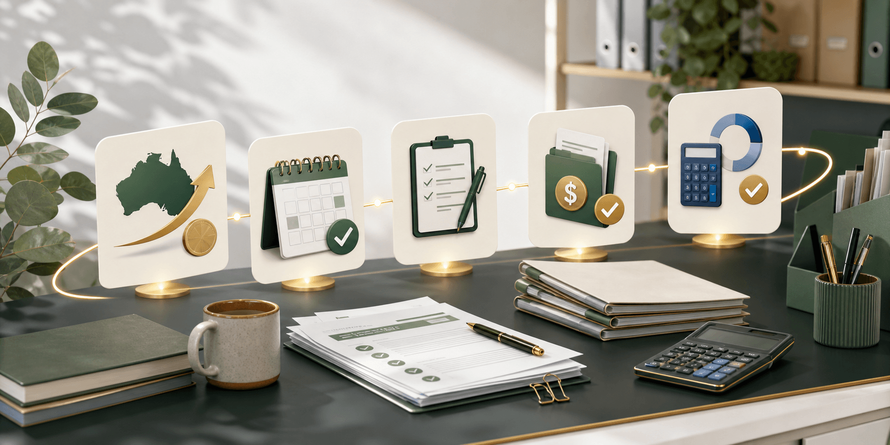Editorial image showing updated NDIS pricing guidance flowing through service booking review, claim preparation, payment result, and accounting reconciliation