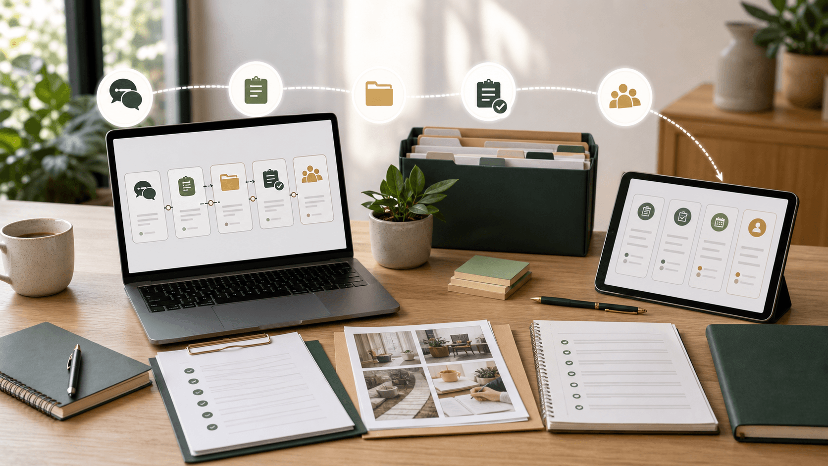 Editorial NDIS compliance workflow with complaint, incident, evidence, audit trail, and follow-up review signals connected across desk tools