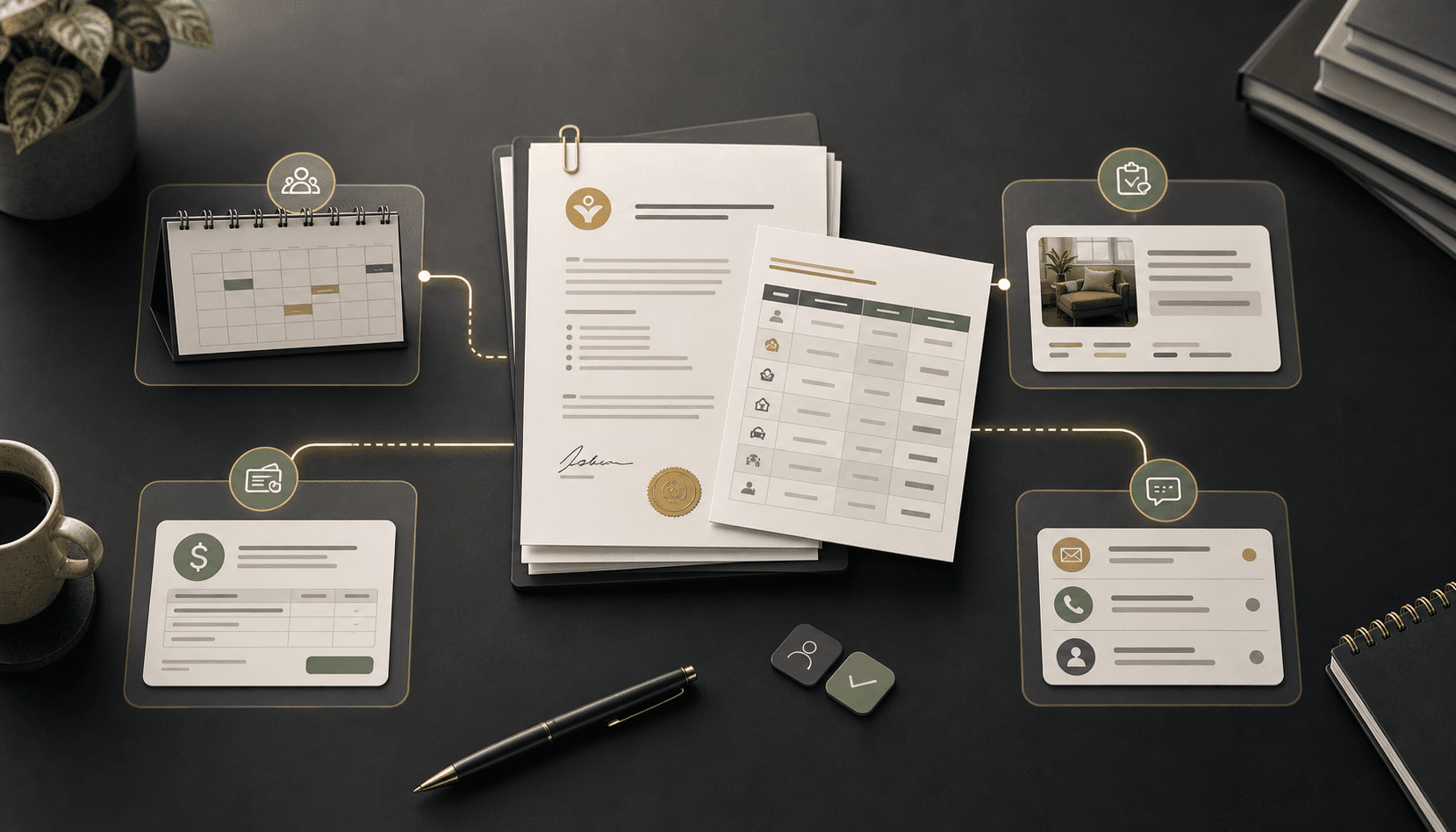 Editorial workflow showing an NDIS service agreement and Schedule of Supports connected to roster planning, delivery evidence, billing review, and participant communication