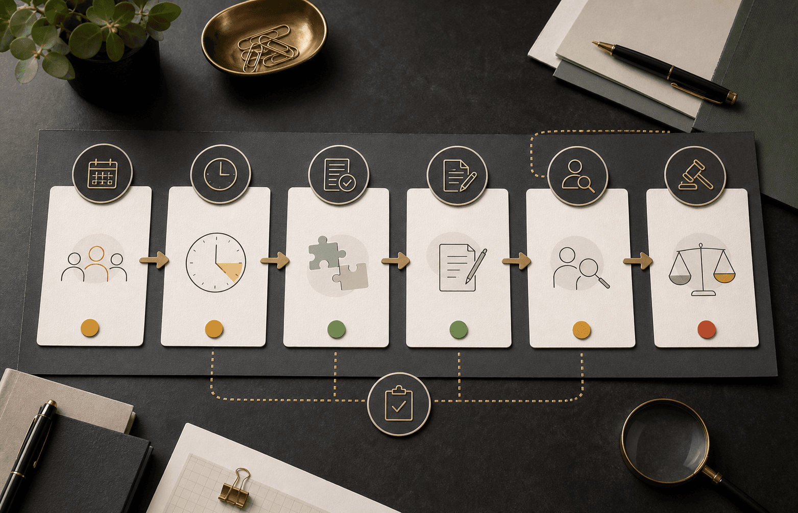 Editorial decision path showing scheduled support, notice timing, support item eligibility, service agreement review, alternative work check, and billing decision cards