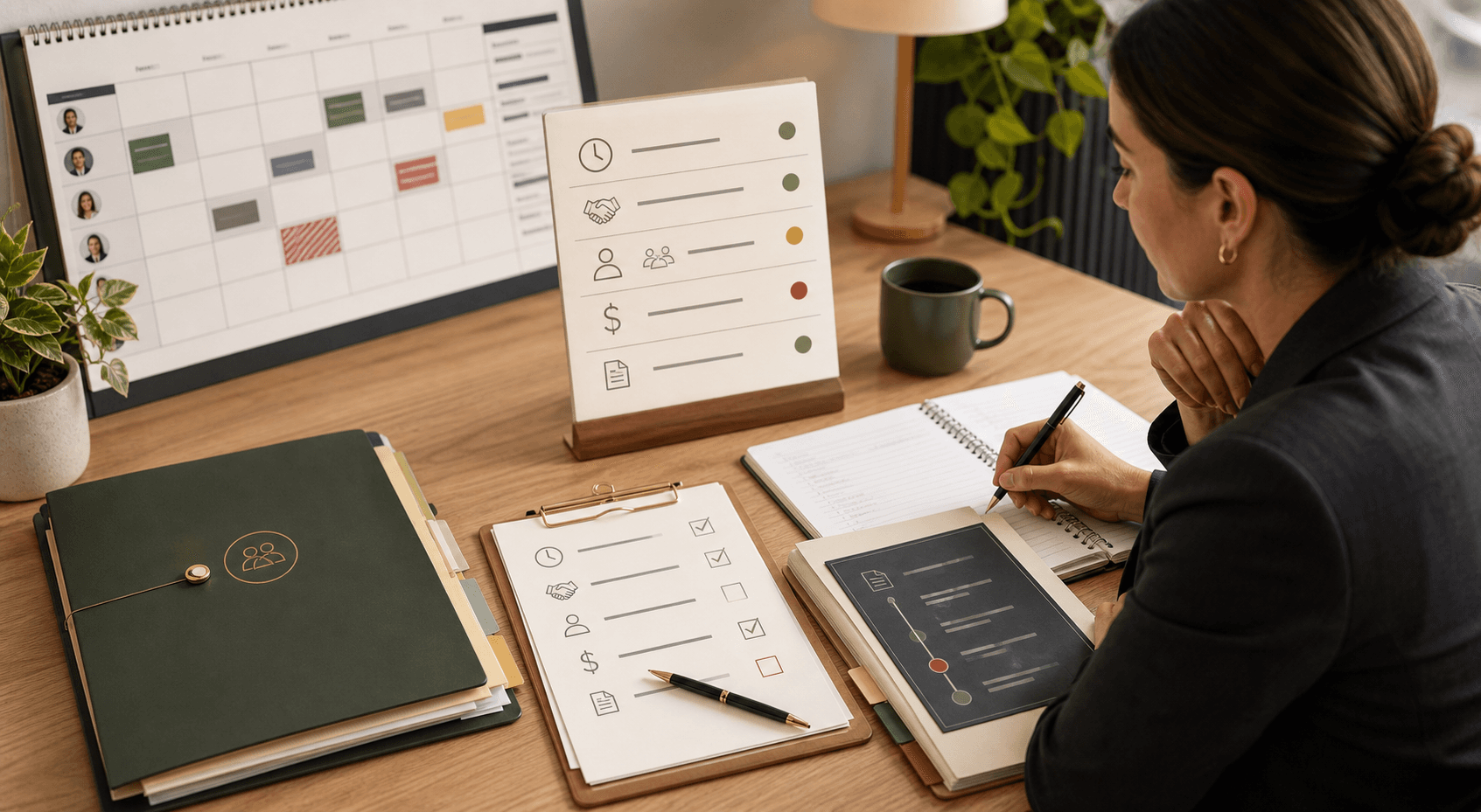Editorial image showing an NDIS provider manager reviewing cancellation timing, service agreement terms, worker availability evidence, billing checklist, and audit trail cards