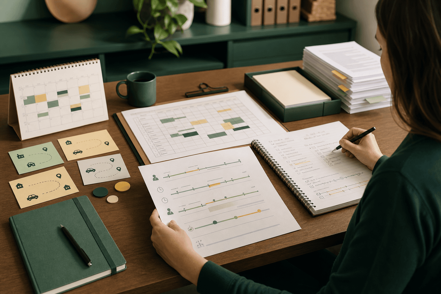 Editorial image showing an NDIS rostering manager reviewing broken-shift spans, travel evidence cards, timesheet approvals, and payroll export checkpoints